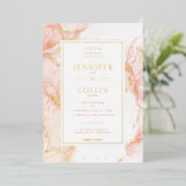 Peach & Gold Foil Marbleized Wedding Invitation Folie Uitnodiging (Staand Voorkant)