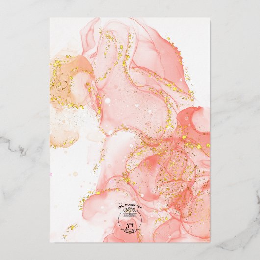 Peach & Gold Foil Marbleized Wedding Invitation Folie Uitnodiging (Achterkant)
