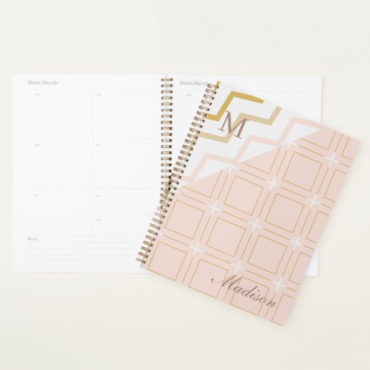 Peach Gold Geometric Trendy Monogram Planner (Display)