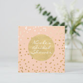 Peach & Gold Glanzende Confetti Stippen Modern Chi Kaart (Staand voorkant)