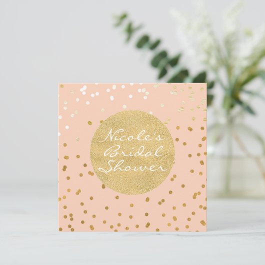 Peach & Gold Glanzende Confetti Stippen Modern Chi Kaart (Staand voorkant)