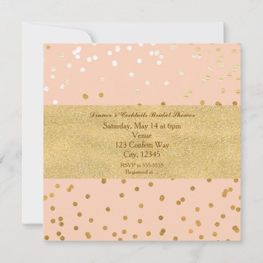 Peach & Gold Glanzende Confetti Stippen Modern Chi Kaart (Achterkant)