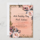 Peach & Gold Glitter Bloemen Modern Verjaardagsfee Kaart (Voorkant)