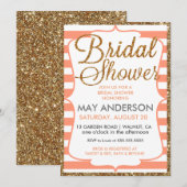 Peach Gold Glitter Bridal Shower-uitnodiging Kaart (Voorkant / Achterkant)