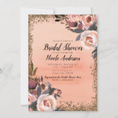 Peach & Gold Glitter Floral Modern Vrijgezellenfee Kaart (Voorkant)