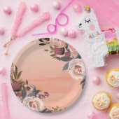 Peach & Gold Glitter Floral Modern Vrijgezellenfee Papieren Bordje (Feest)