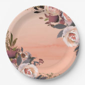 Peach & Gold Glitter Floral Modern Vrijgezellenfee Papieren Bordje (Voorkant)