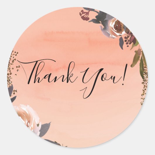 Peach & Gold Glitter Floral Modern Vrijgezellenfee Ronde Sticker (Voorkant)