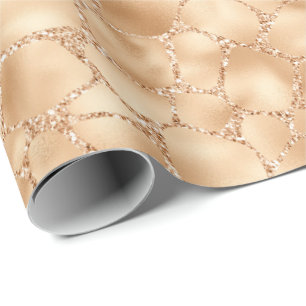 Peach Gold Glitter Glam Sparkle Giraffe Print Cadeaupapier