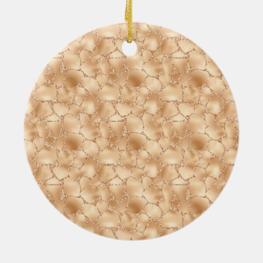 Peach Gold Glitter Glam Sparkle Giraffe Print Keramisch Ornament (Achterkant)