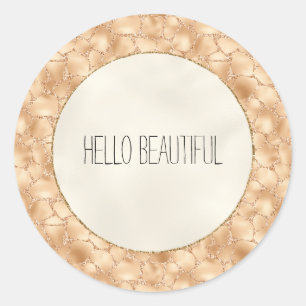 Peach Gold Glitter Glam Sparkle Giraffe Print Ronde Sticker