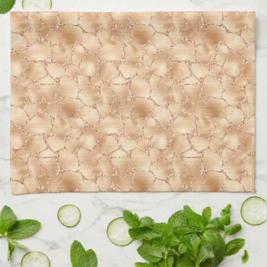 Peach Gold Glitter Glam Sparkle Giraffe Print Theedoek (Gevouwen)