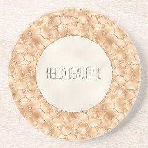 Peach Gold Glitter Glam Sparkle Giraffe Print Zandsteen Onderzetter