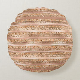 Peach Gold Glitter Leopard Print Stripes Rond Kussen