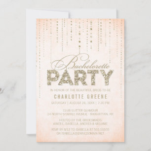 Peach & Gold Glitter look Bachelorette Party Kaart