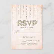 Peach & Gold Glitter Look Bruiloft RSVP Kaart