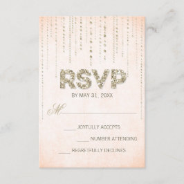 Peach & Gold Glitter Look Bruiloft RSVP Kaart