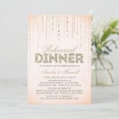Peach & Gold Glitter look Rehearsal Dinner Uitnodi Kaart (Staand voorkant)