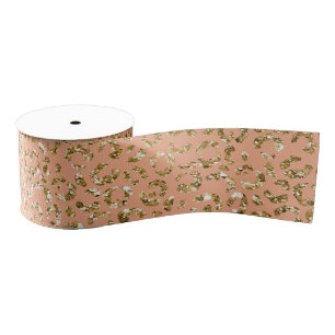 Peach Gold Glitter Luipaard Print Grosgrain Lint