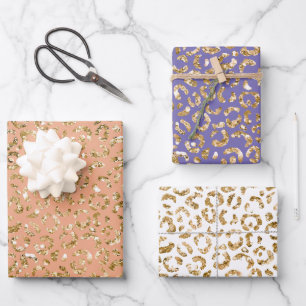 Peach Gold Glitter Luipaard Print Inpakpapier Vel