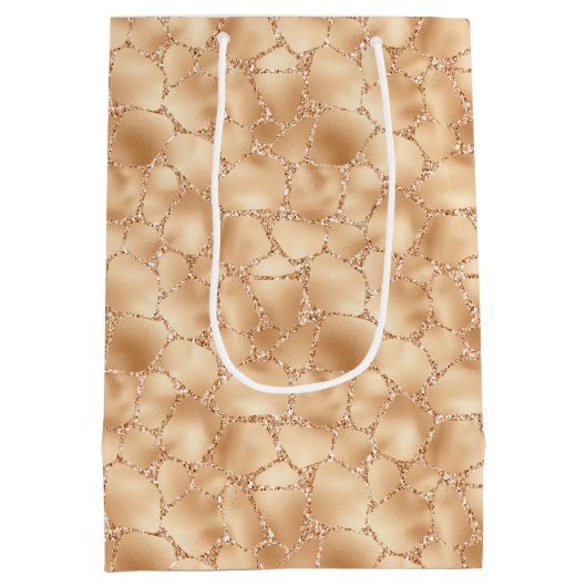 Peach Gold Glitzy Giraffe Print Medium Cadeauzakje (Achterkant)