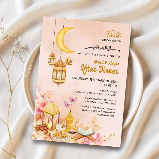 Peach & Gold Lantern Design Kaart