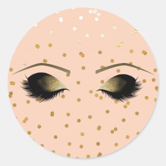 Peach & Gold Makeup Eyelashes Beauty Party Ronde Sticker (Voorkant)