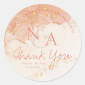 Peach Gold Marble Cute Monogram Weddenschap Hartel Ronde Sticker (Voorkant)
