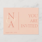 Peach Gold Marble Effect Monogram Elegant Wedding Briefkaart (Achterkant)