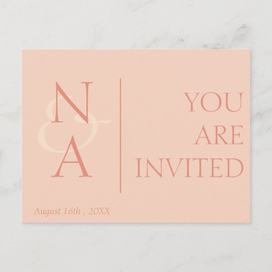 Peach Gold Marble Effect Monogram Elegant Wedding Briefkaart (Achterkant)