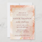 Peach Gold Marble Effect Monogram Elegant Wedding Kaart (Voorkant)