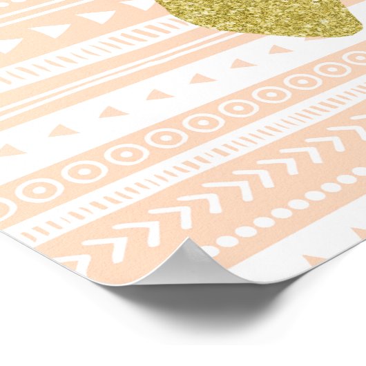 Peach Gold Nursery Decor Deer Tribal Patroon Poster (Hoek)