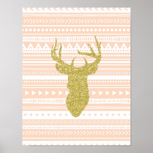 Peach Gold Nursery Decor Deer Tribal Patroon Poster (Voorkant)