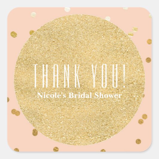 Peach & Gold Shiny Confetti Stippen Moderne grafis Vierkante Sticker (Voorkant)