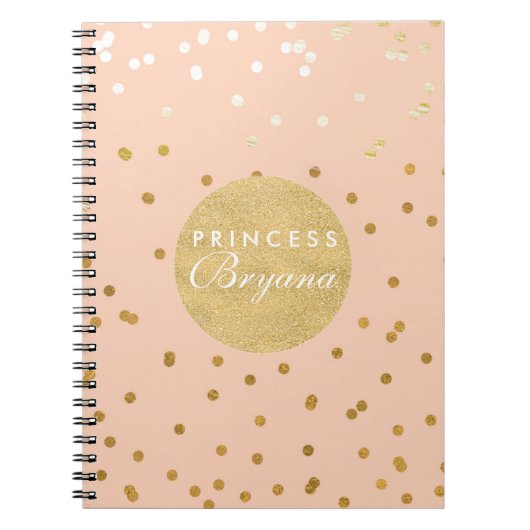 Peach & Gold Shiny Confetti Stippen Moderne Notiti Notitieboek (Voorkant)