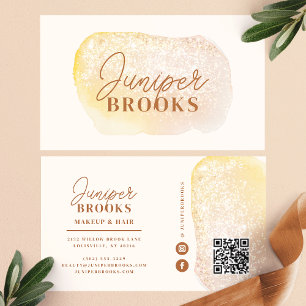 Peach Gold Social Media QR Code Glitter Visitekaartje