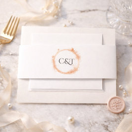 Peach Gold Sparkle Monogram Trouw Suite Uitnodigingen Wikkel