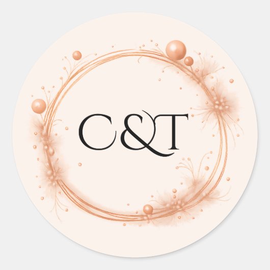 Peach Gold Sparkle Script Monogram Wedding Ronde Sticker (Voorkant)