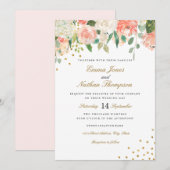 Peach Gold Waterverf Bloemen Huwelijksuitnodiging Kaart (Voorkant / Achterkant)