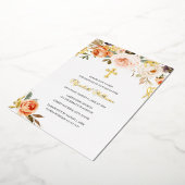 Peach Gold Waterverf Floral Girl Baptisme Folie Uitnodiging (Gedraaid)