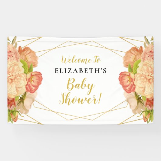 Peach Gold Waterverf Flowers Baby shower Banner (Horizontaal)
