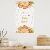 Peach Gold Waterverf Flowers Baby shower Sign Poster (Keuken)