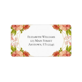 Peach Gold Waterverf Flowers Return Address Etiket