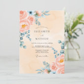 Peach Graceful Peony Wedding Kaart (Staand voorkant)