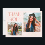 Peach Graduate Thank You 2-Photo  Aankondiging<br><div class="desc">Modern and whimsical graduation announcement photo card featuring 2 photos on the front and 1 on the back. The text says "THANK YOU" with twinkling stars. Add the graduate's name,  information,  and message to personalize this card. Peach.</div>