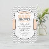 Peach Gray Chevron Baby shower Uitnodiging (Staand voorkant)
