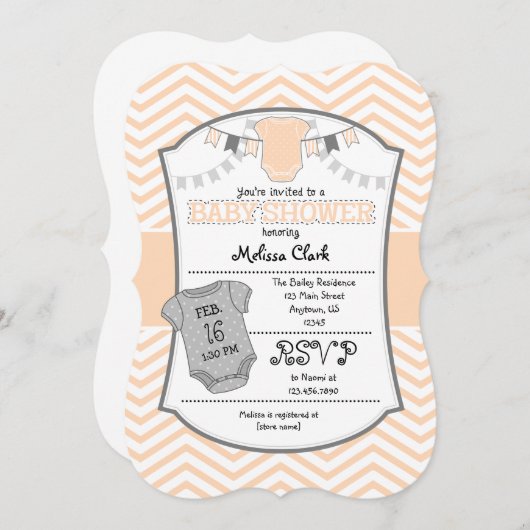 Peach Gray Chevron Baby shower Uitnodiging (Voorkant / Achterkant)