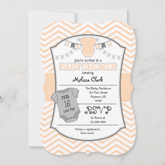 Peach Gray Chevron Baby shower Uitnodiging (Voorkant)