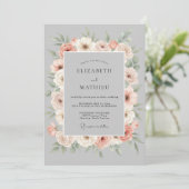 Peach Gray Floral Romance Wedding Kaart (Staand voorkant)