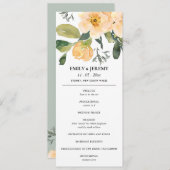 PEACH GRAY PEONY FLORAL WATERVERF WEDDING PROGRAMM MENU (Voorkant / Achterkant)